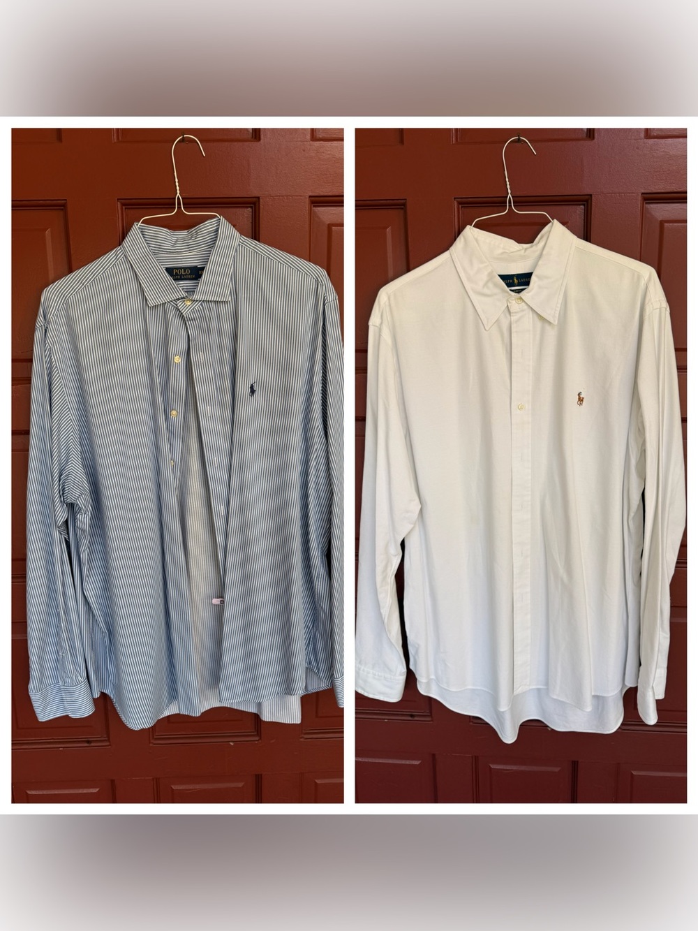 Sets 2 Polo by Ralph Lauren Men's Dress Shirts - White & Blue Striped size XXL
